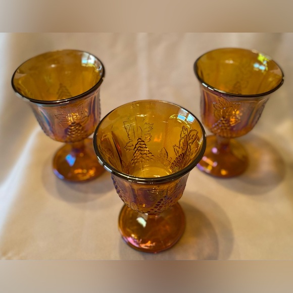 Set of 3 EUC Vintage Indiana Glass Marigold Harvest Carnival Glass Goblets - Picture 3 of 6